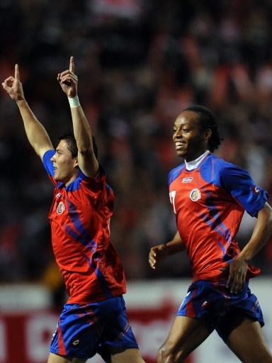 Costa Rica's players celebrating after scoring a goal